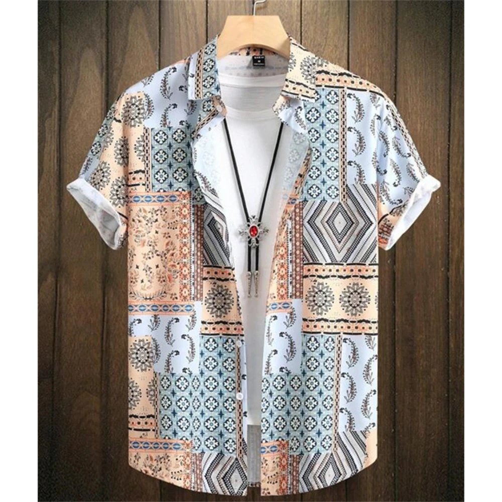 Hawaiian men's shirt 3d cashew flower print short sleeve shirts summer fashion casual tops harajuku loose oversized men clothing