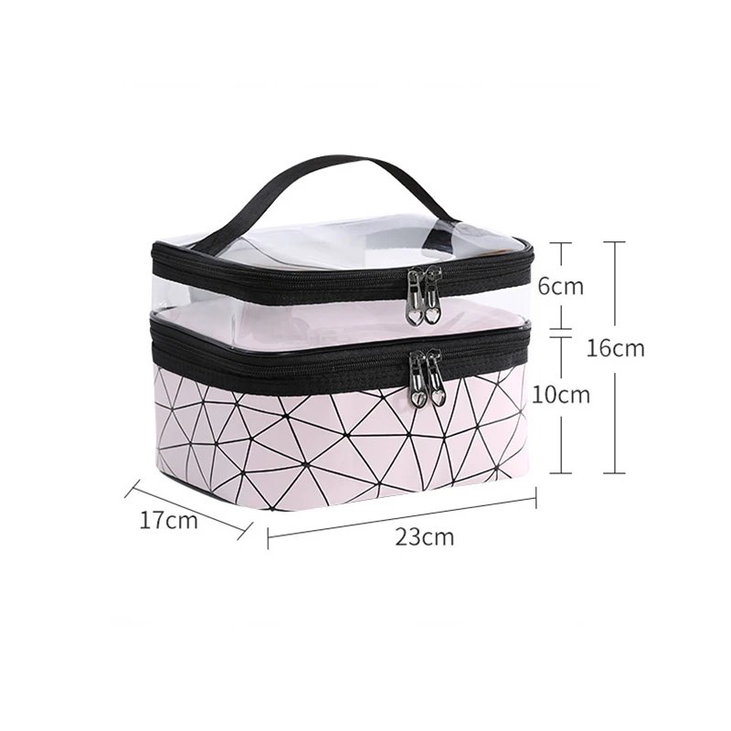 Double-deck Travel Toiletries & Cosmetic Bags Waterproof Portable Handle Makeup Organizers Storage Bag