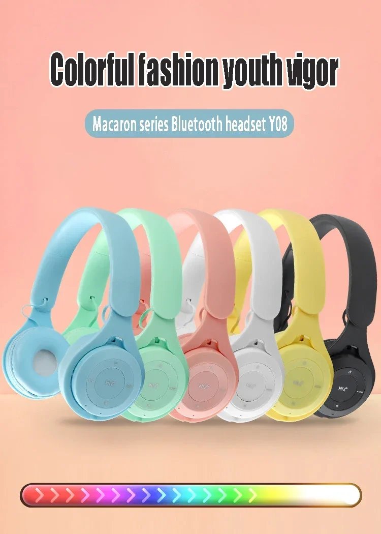 Stereo y08 headset 5. 0 bluetooth headset folding wireless sports earphone gaming headsets over-ear headphones for android ios