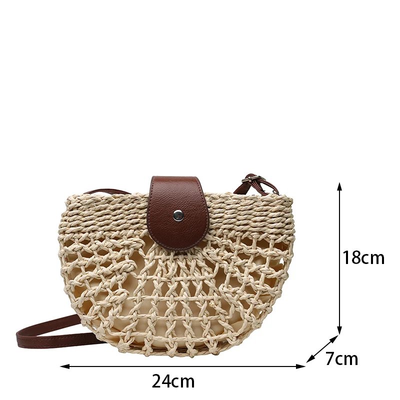 Yogodlns summer straw bag for women fashion semicircle crossbody bags rattan handmade messenger handbag travel beach bags tote