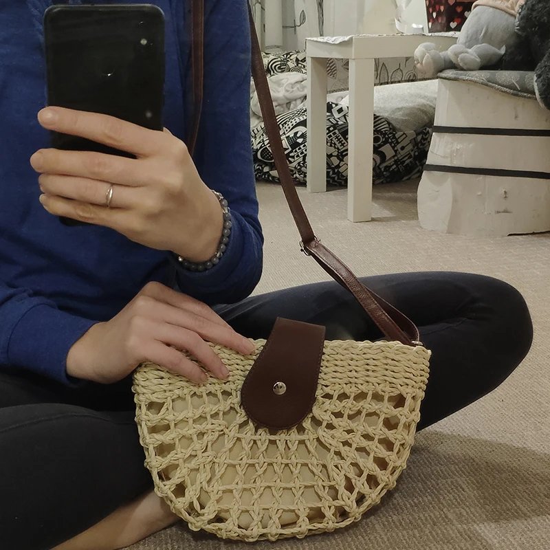 Yogodlns summer straw bag for women fashion semicircle crossbody bags rattan handmade messenger handbag travel beach bags tote