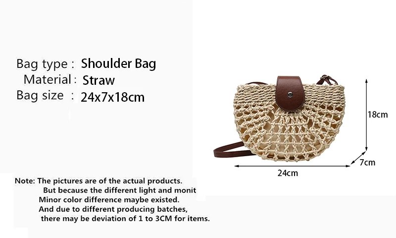 Yogodlns summer straw bag for women fashion semicircle crossbody bags rattan handmade messenger handbag travel beach bags tote