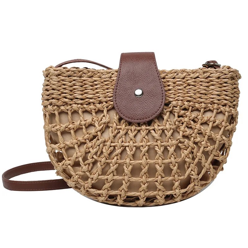 Yogodlns summer straw bag for women fashion semicircle crossbody bags rattan handmade messenger handbag travel beach bags tote