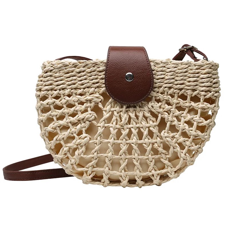 Yogodlns summer straw bag for women fashion semicircle crossbody bags rattan handmade messenger handbag travel beach bags tote