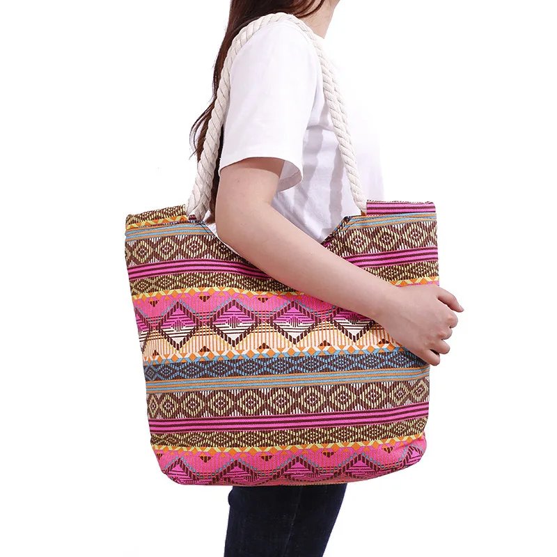 Casual summer beach women bag, hot sale high quality canvas handbags, fashion shoulder  lunch bag