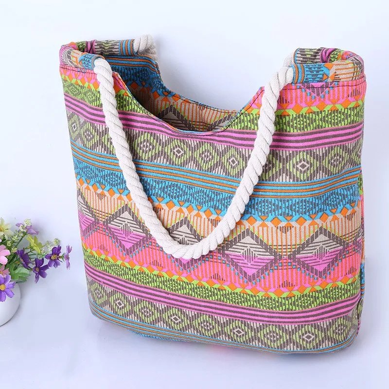 Casual summer beach women bag, hot sale high quality canvas handbags, fashion shoulder  lunch bag