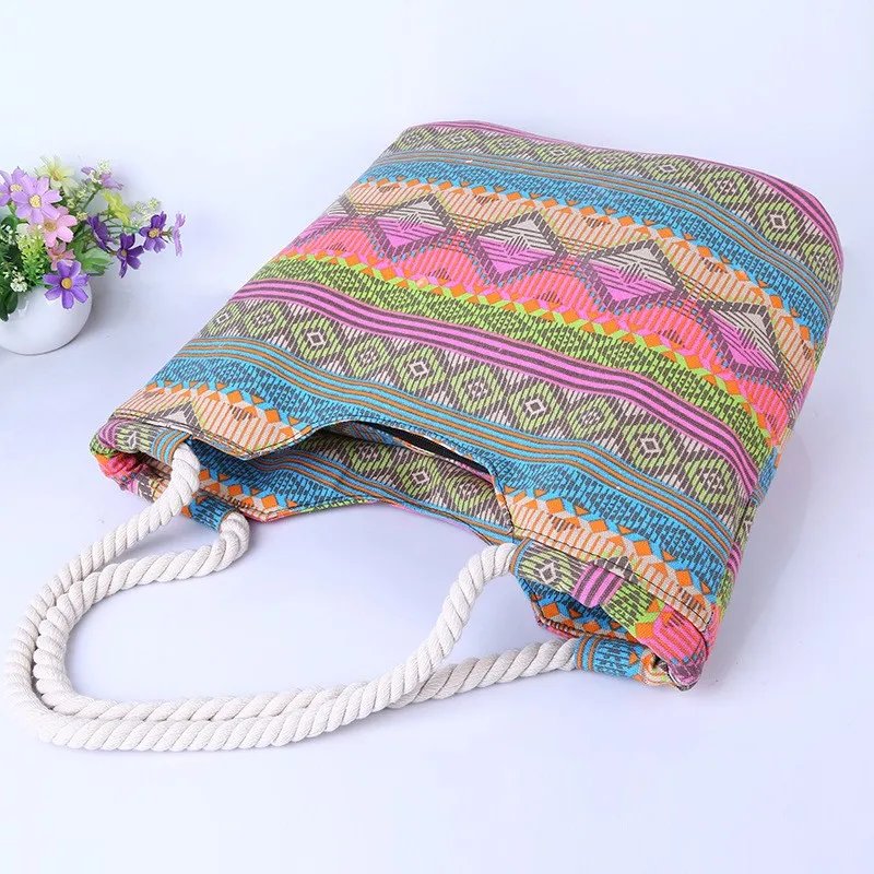 Casual summer beach women bag, hot sale high quality canvas handbags, fashion shoulder  lunch bag