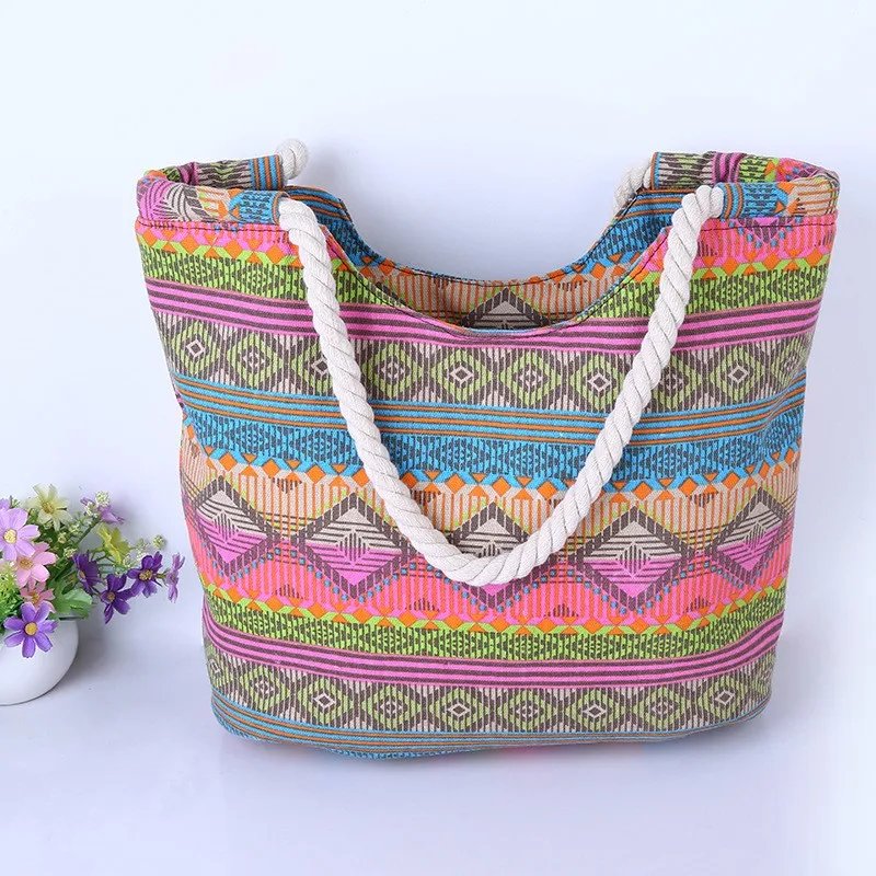 Casual summer beach women bag, hot sale high quality canvas handbags, fashion shoulder  lunch bag