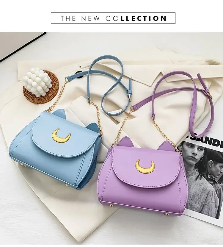 Summer Sailor Moon Ladies Handbag Black Luna Cat Shape Chain Shoulder Bag PU Leather Women Messenger Crossbody Small Bag Purses