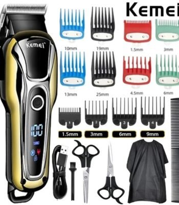 Kemei 1990 Professional Hair Clipper for Men & Women – Electric Hair Trimmer with LCD Display and Complete Grooming Set