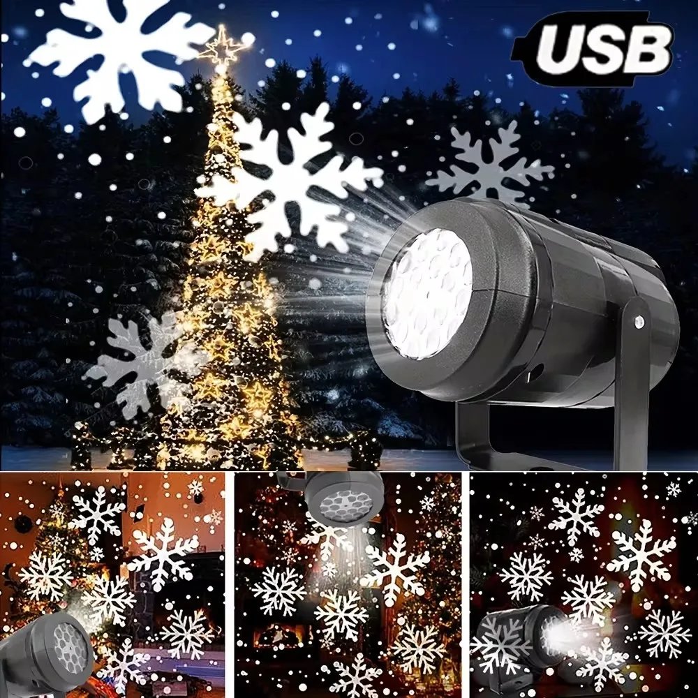 Usb led rotating dynamic snowflake projector fairy lights indoor lamp for living room home decor party new year christmas gifts