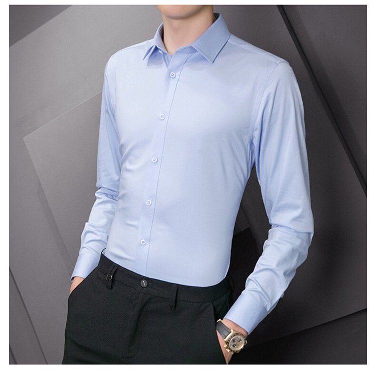 New plus size men solid color business shirt fashion classic basic casual slim white long sleeve shirt brand clothes