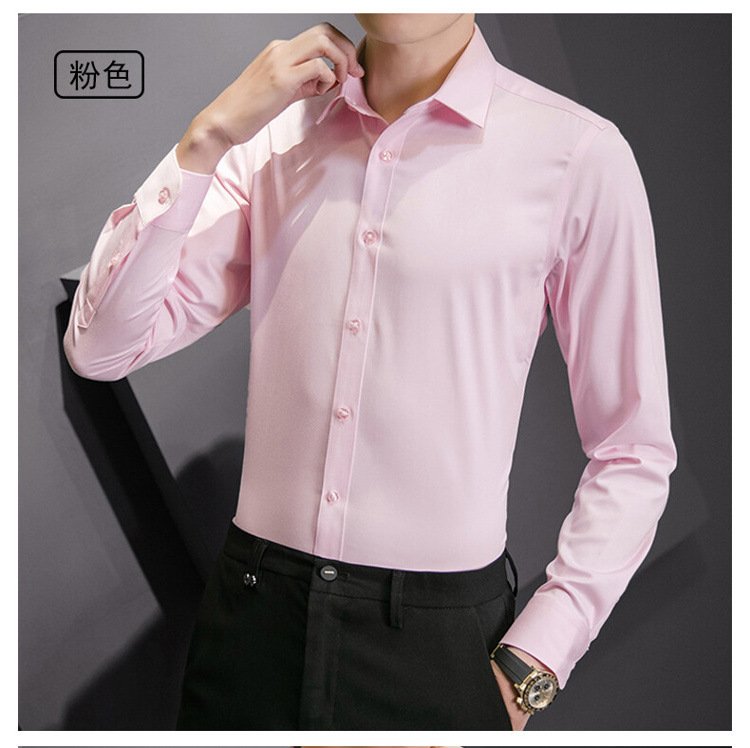 New plus size men solid color business shirt fashion classic basic casual slim white long sleeve shirt brand clothes