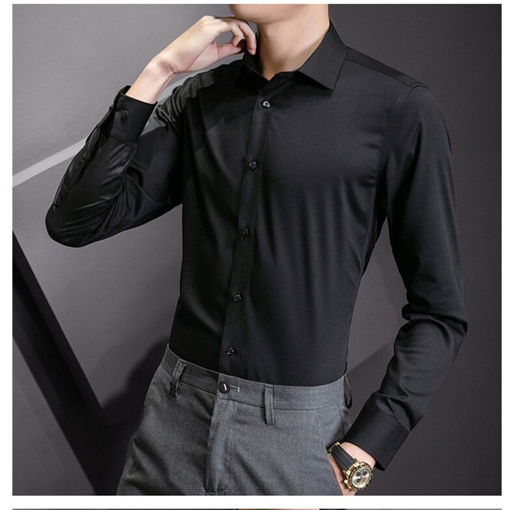 New plus size men solid color business shirt fashion classic basic casual slim white long sleeve shirt brand clothes