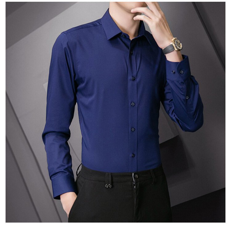 New plus size men solid color business shirt fashion classic basic casual slim white long sleeve shirt brand clothes