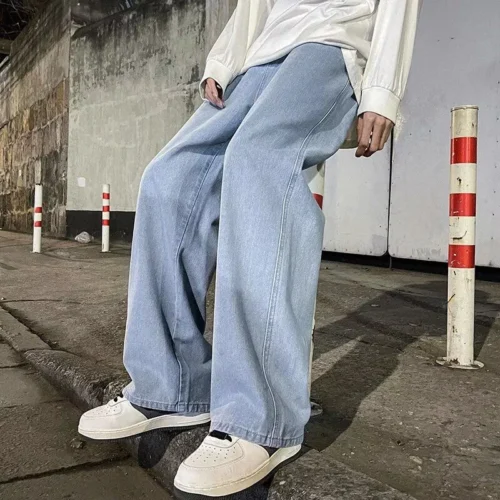 2026 Men's Wide Leg Hip Hop Jeans - Casual Loose-Fit Denim Pants