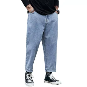 Men's Casual Streetwear Baggy Jeans - Loose Fit Straight Leg Denim