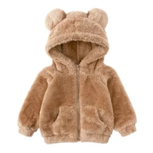 Cozy Plush Bear Ear Hooded Winter Coat for Toddlers and Kids
