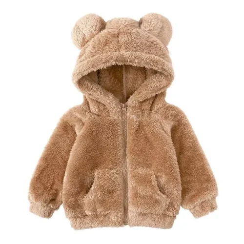 Cozy Plush Bear Ear Hooded Winter Coat for Toddlers and Kids