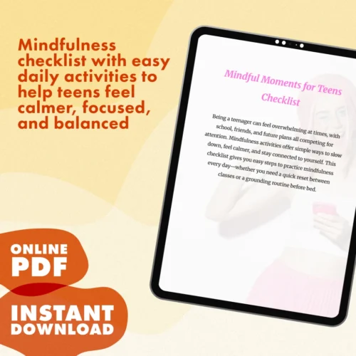 Mindful Moments for Teens Checklist | Printable Digital Download | Mindfulness Activities for Teens | Stress Relief, Self Care, Calm & Focus