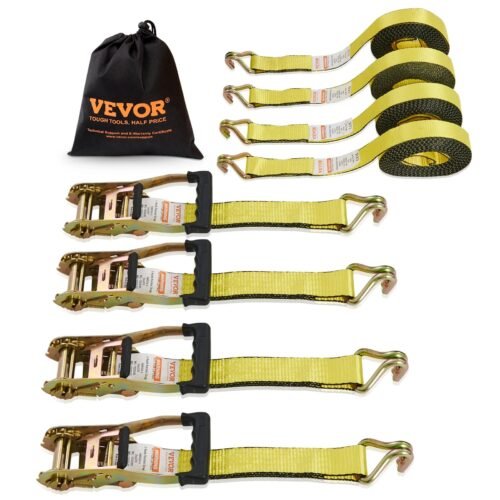 4PK Ratchet Tie Down Straps 10000 lb Break Strength with Double J Hook for Cargo
