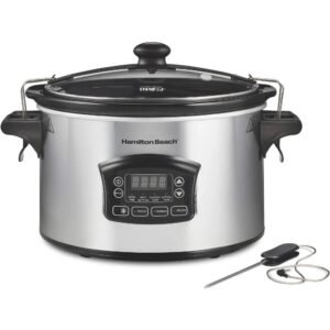 Portable 6 Quart Programmable Slow Cooker with Defrost Setting and Lid Lock