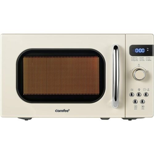 Retro Compact Microwave Oven – 700W, 9 Presets, Memory Turntable, 0.7 Cu Ft