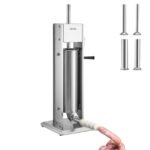 7L Manual Sausage Stuffer Stainless Steel Vertical Maker with 5 Nozzles for Home & Commercial Use