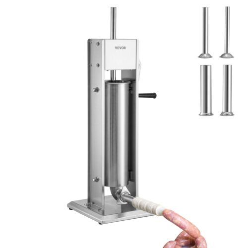 7L Manual Sausage Stuffer Stainless Steel Vertical Maker with 5 Nozzles for Home & Commercial Use