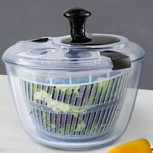 Glass Salad Spinner with One-Handed Press for Easy Vegetable Drying