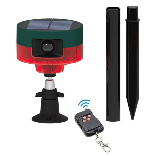Solar Motion Sensor Alarm with 129dB Sound & LED Flash for Outdoor Animal Repelling