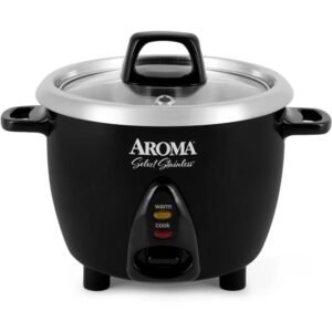 Compact Stainless Steel Rice Cooker & Warmer with One-Touch Operation – 3-Cup (Uncooked)
