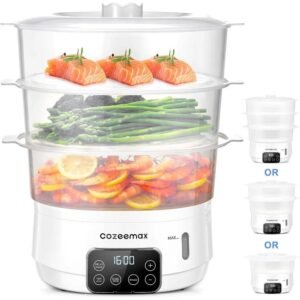 Electric Food Steamer 13.7QT, 3-Tier Digital Steamer 800W with Auto Shut-Off
