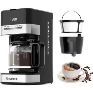 Programmable Drip Coffee Maker – 4-12 Cup, Glass Carafe, Strong Brew, Keep Warm