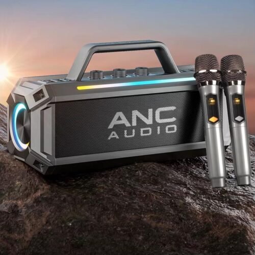 Portable 100W 7-Speaker Subwoofer with Dual Wireless Microphones - Waterproof, RGB, 12 Hours Playtime