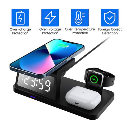 4-in-1 Wireless Charging Station with Alarm Clock for iPhone, Apple Watch & AirPods