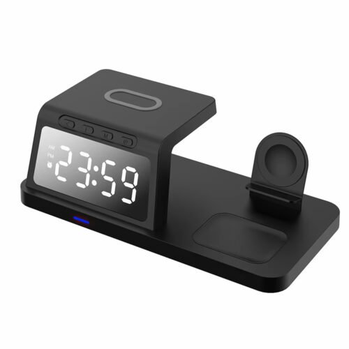 4-in-1 Wireless Charging Station with Alarm Clock for iPhone, Apple Watch & AirPods