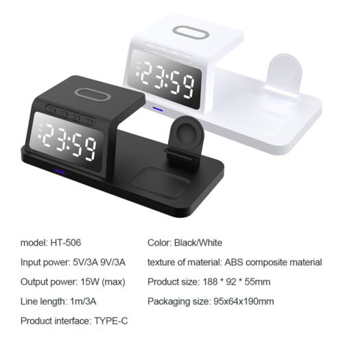 4-in-1 Wireless Charging Station with Alarm Clock for iPhone, Apple Watch & AirPods
