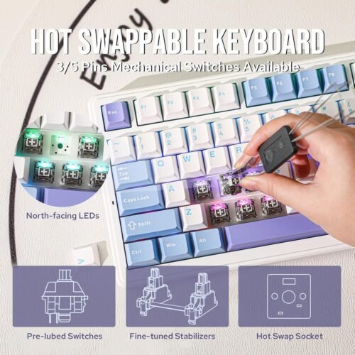 Wireless Mechanical Gaming Keyboard - Hot Swappable Gasket with Five-Layer Padding
