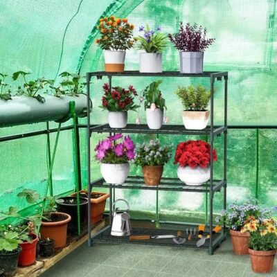 2 Pack Extra-Wide Metal Greenhouse Shelving, Portable Plant Stand Rack, 4 Tier