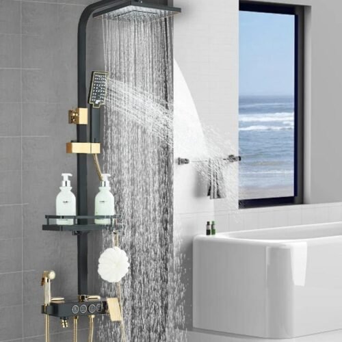 4-Function Chrome Rain Shower Set with Thermostatic Control – Wall Mounted