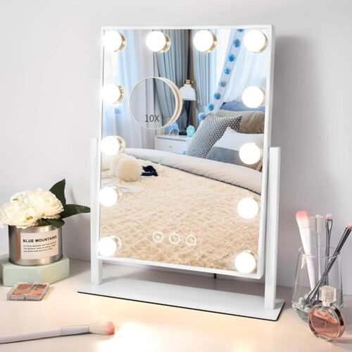 Vanity Makeup Mirror with Lights – 3-Color LED, 10X Magnification, Touch Control