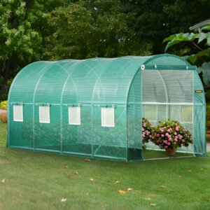 Walk-in Tunnel Greenhouse 14.8x6.6x6.6 ft with PE Cover & Galvanized Steel Frame