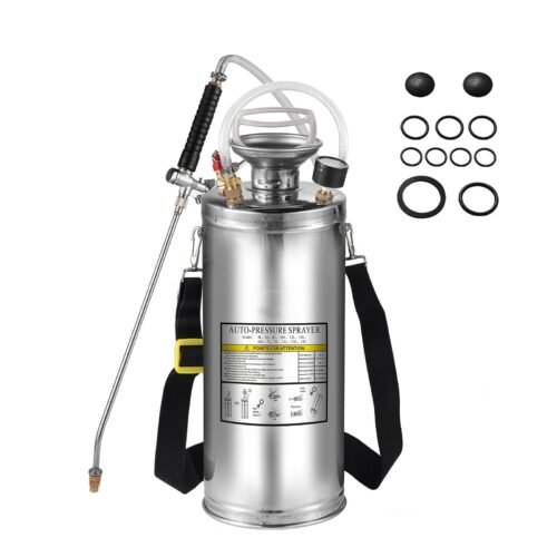 2-Gallon Stainless Steel Hand Pump Sprayer with Adjustable Nozzle & Pressure Gauge