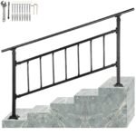 Outdoor Stair Railing – Adjustable Handrail for 1-5 Steps, Heavy-Duty Wrought Iron