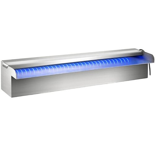 LED Pool Fountain Waterfall Spillway for Outdoor Garden, Stainless Steel Water Feature