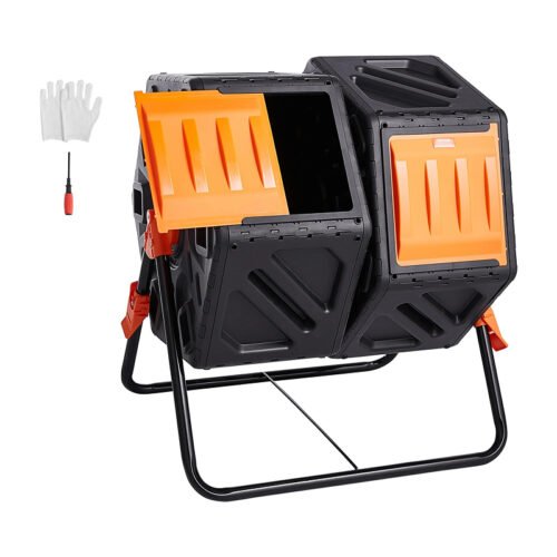 37-Gallon Dual Chamber Compost Tumbler with Easy Rolling and Airflow