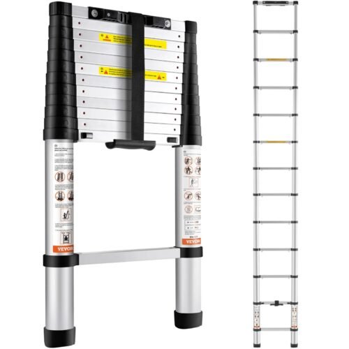 12.5ft Telescoping Ladder – Collapsible Extension Ladder with One-Button Retraction