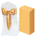 50PCS Gold Elastic Chair Sashes - Wedding & Party Decoration Chair Bands