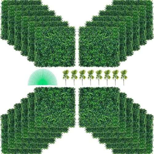 Artificial Boxwood Panels - 24pcs Faux Hedge Wall Panels for Privacy & Decor